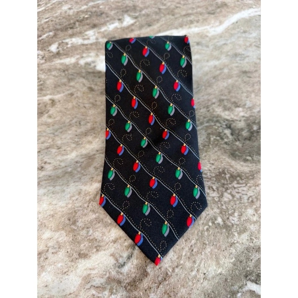 Belk Tis The Season Mens Silk Christmas Tie Black Holiday Light Bulbs Hand Made